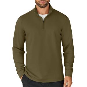 imageCOOFANDY Mens Quarter Zip Up Pullover Lightweight Mock Neck Sweatshirt Casual Long Sleeve Polo ShirtArmy Green