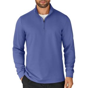 imageCOOFANDY Mens Quarter Zip Up Pullover Lightweight Mock Neck Sweatshirt Casual Long Sleeve Polo ShirtDenim Blue