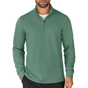 imageCOOFANDY Mens Quarter Zip Up Pullover Lightweight Mock Neck Sweatshirt Casual Long Sleeve Polo ShirtGreen