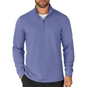 imageCOOFANDY Mens Quarter Zip Up Pullover Lightweight Mock Neck Sweatshirt Casual Long Sleeve Polo ShirtGrey Blue