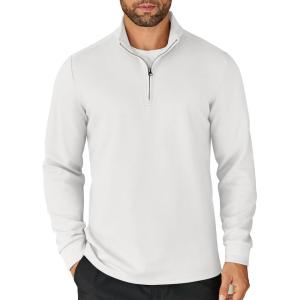 imageCOOFANDY Mens Quarter Zip Up Pullover Lightweight Mock Neck Sweatshirt Casual Long Sleeve Polo ShirtWhite