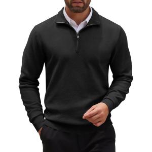 imageCOOFANDY Mens Quarter Zip Up Sweaters Slim Fit Casual Long Sleeve Knitted Mock Neck Pullover SweatersBlack