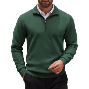 imageCOOFANDY Mens Quarter Zip Up Sweaters Slim Fit Casual Long Sleeve Knitted Mock Neck Pullover SweatersGreen
