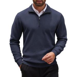imageCOOFANDY Mens Quarter Zip Up Sweaters Slim Fit Casual Long Sleeve Knitted Mock Neck Pullover SweatersNavy Blue