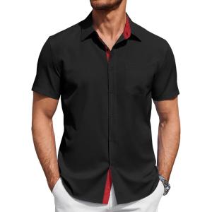 imageCOOFANDY Mens Short Sleeve Button Down Shirts Summer Untucked Casual Dress Shirts with PocketBlack