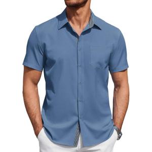 imageCOOFANDY Mens Short Sleeve Button Down Shirts Summer Untucked Casual Dress Shirts with PocketGrey Blue