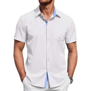 imageCOOFANDY Mens Short Sleeve Button Down Shirts Summer Untucked Casual Dress Shirts with PocketWhitelight Blue
