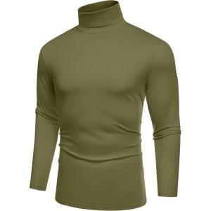 imageCOOFANDY Mens Slim Fit Basic Turtleneck TShirt Long Sleeve Solid T Shirts Casual Knit Pullover Thermal Tops1 Pack Army Green