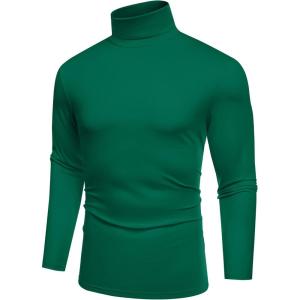 imageCOOFANDY Mens Slim Fit Basic Turtleneck TShirt Long Sleeve Solid T Shirts Casual Knit Pullover Thermal Tops1 Pack Dark Green
