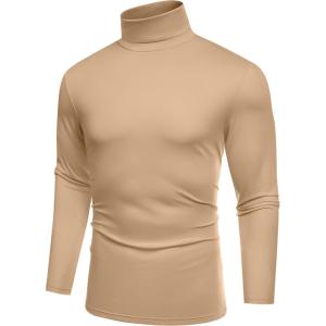 imageCOOFANDY Mens Slim Fit Basic Turtleneck TShirt Long Sleeve Solid T Shirts Casual Knit Pullover Thermal Tops1 Pack Khaki