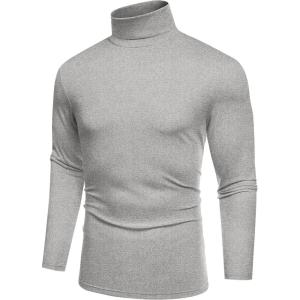 imageCOOFANDY Mens Slim Fit Basic Turtleneck TShirt Long Sleeve Solid T Shirts Casual Knit Pullover Thermal Tops1 Pack Light Grey