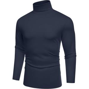 imageCOOFANDY Mens Slim Fit Basic Turtleneck TShirt Long Sleeve Solid T Shirts Casual Knit Pullover Thermal Tops1 Pack Navy Blue