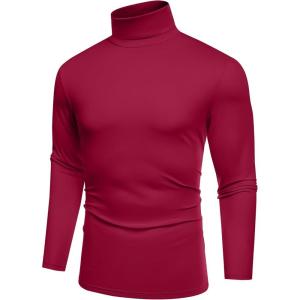 imageCOOFANDY Mens Slim Fit Basic Turtleneck TShirt Long Sleeve Solid T Shirts Casual Knit Pullover Thermal Tops1 Pack Wine Red