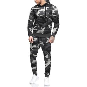 imageCOOFANDY Mens Tracksuit 2 Piece Hooded Athletic Sweatsuits Casual Running Jogging Sport Suit SetsGrey Camo