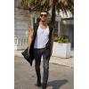 imageCOOFANDY Mens Long Hooded Cardigan Sleeveless Ruffle Shawl Collar Lightweight Open Front Drape Kimono VestBlack