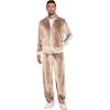 imageCOOFANDY Mens Tracksuit 2 Piece Set Velour Sweatsuit Jogging Suits Full Zip Jacket Pants OutfitsLight Khaki