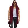 imageCOOFANDY Mens Long Hooded Cardigan Sleeveless Ruffle Shawl Collar Lightweight Open Front Drape Kimono VestDark Red