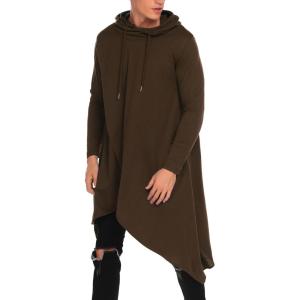 imageCOOFANDY Mens Hooded Poncho Cape Cloak Casual Asymmetric Hem Hoodie SweatshirtsDark Brown