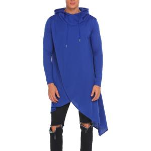 imageCOOFANDY Mens Hooded Poncho Cape Cloak Casual Asymmetric Hem Hoodie SweatshirtsSnorkel Blue