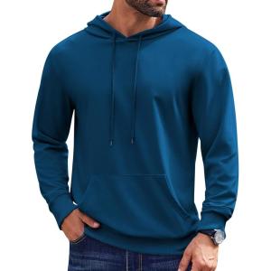 imageCOOFANDY Mens Hoodies Pullover Long Sleeve Casual Fashion Sweatshirts Drawstring Gym Hooded Shirt with Kanga PocketDeep Blue