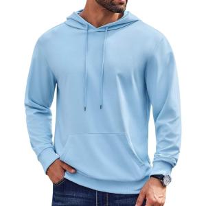 imageCOOFANDY Mens Hoodies Pullover Long Sleeve Casual Fashion Sweatshirts Drawstring Gym Hooded Shirt with Kanga PocketLight Blue