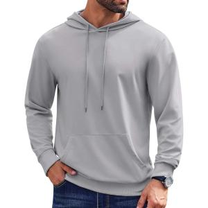 imageCOOFANDY Mens Hoodies Pullover Long Sleeve Casual Fashion Sweatshirts Drawstring Gym Hooded Shirt with Kanga PocketLight Grey