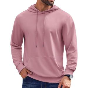 imageCOOFANDY Mens Hoodies Pullover Long Sleeve Casual Fashion Sweatshirts Drawstring Gym Hooded Shirt with Kanga PocketPink