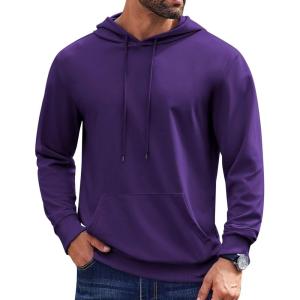 imageCOOFANDY Mens Hoodies Pullover Long Sleeve Casual Fashion Sweatshirts Drawstring Gym Hooded Shirt with Kanga PocketPurple