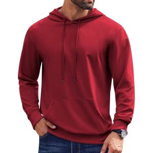 imageCOOFANDY Mens Hoodies Pullover Long Sleeve Casual Fashion Sweatshirts Drawstring Gym Hooded Shirt with Kanga PocketRed