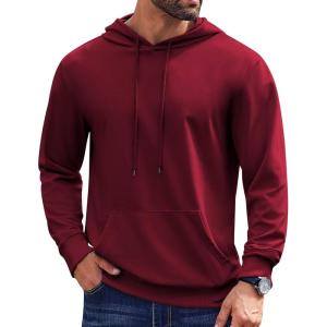 imageCOOFANDY Mens Hoodies Pullover Long Sleeve Casual Fashion Sweatshirts Drawstring Gym Hooded Shirt with Kanga PocketWine Red