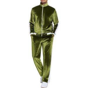 imageCOOFANDY Mens Tracksuit 2 Piece Set Velour Sweatsuit Jogging Suits Full Zip Jacket Pants OutfitsArmy Green