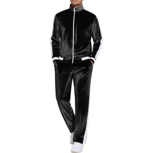 imageCOOFANDY Mens Tracksuit 2 Piece Set Velour Sweatsuit Jogging Suits Full Zip Jacket Pants OutfitsBlack