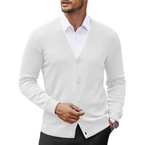 imageCOOFANDY Mens V Neck Cardigan Sweater Casual Lightweight Button Down Knitted Cardigan SweaterAll White