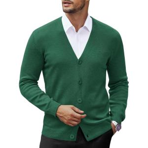 imageCOOFANDY Mens V Neck Cardigan Sweater Casual Lightweight Button Down Knitted Cardigan SweaterGreen