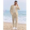 imageCOOFANDY Mens 2 Piece Linen Cotton Suits Set Casual Linen Lightweight Suit Summer Beach WeddingKhaki
