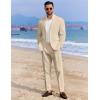 imageCOOFANDY Mens 2 Piece Linen Cotton Suits Set Casual Linen Lightweight Suit Summer Beach WeddingKhaki