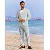 imageCOOFANDY Mens 2 Piece Linen Cotton Suits Set Casual Linen Lightweight Suit Summer Beach WeddingLight Green