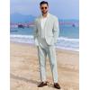 imageCOOFANDY Mens 2 Piece Linen Cotton Suits Set Casual Linen Lightweight Suit Summer Beach WeddingLight Green