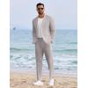 imageCOOFANDY Mens 2 Piece Linen Cotton Suits Set Casual Linen Lightweight Suit Summer Beach WeddingLight Grey