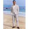 imageCOOFANDY Mens 2 Piece Linen Cotton Suits Set Casual Linen Lightweight Suit Summer Beach WeddingLight Grey