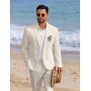 imageCOOFANDY Mens 2 Piece Linen Cotton Suits Set Casual Linen Lightweight Suit Summer Beach WeddingLight Khaki