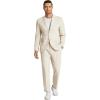 imageCOOFANDY Mens 2 Piece Linen Cotton Suits Set Casual Linen Lightweight Suit Summer Beach WeddingLight Khaki