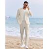 imageCOOFANDY Mens 2 Piece Linen Cotton Suits Set Casual Linen Lightweight Suit Summer Beach WeddingLight Khaki