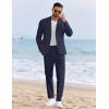 imageCOOFANDY Mens 2 Piece Linen Cotton Suits Set Casual Linen Lightweight Suit Summer Beach WeddingNavy Blue