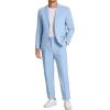 imageCOOFANDY Mens 2 Piece Linen Cotton Suits Set Casual Linen Lightweight Suit Summer Beach WeddingLight Blue