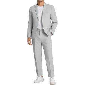 imageCOOFANDY Mens 2 Piece Linen Cotton Suits Set Casual Linen Lightweight Suit Summer Beach WeddingLight Green