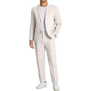 imageCOOFANDY Mens 2 Piece Linen Cotton Suits Set Casual Linen Lightweight Suit Summer Beach WeddingLinen Khaki