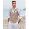 imageCOOFANDY Mens Linen Vest Casual Linen Slim Fit Suit Vests Dress Waistcoat Wedding Business PromKhaki