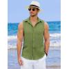 imageCOOFANDY Mens Sleeveless Beach Shirts Summer Button Up Tank Tops Casual Textured Tank ShirtArmy Green