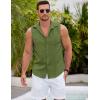 imageCOOFANDY Mens Sleeveless Beach Shirts Summer Button Up Tank Tops Casual Textured Tank ShirtArmy Green